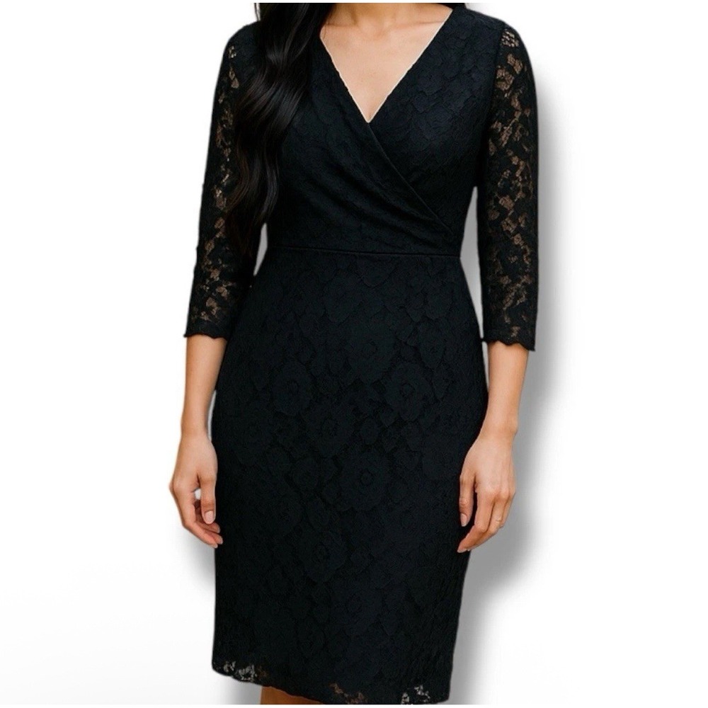 J Crew Black Faux Wrap Lace Dress Lined Size 0 Wedding Whimsigoth Party Feminine